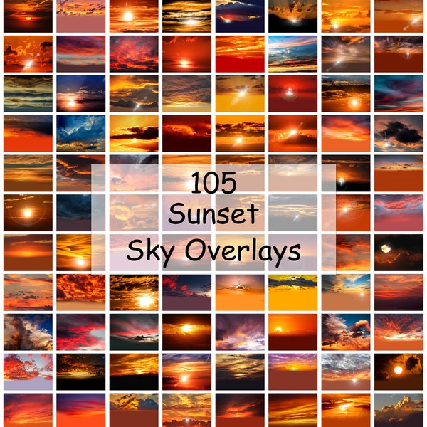 105 Sky Sunset Overlays; Sunset Dusk Photoshop Overlays, Photo Edit, Evening Sunset Overlays, Beach Sky Cloud Twilight Sunrise Background