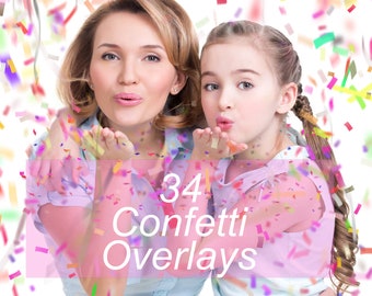 34 Confetti Photo Overlays for Photoshop, Confetti PNG, Falling Confetti, Birthday Wedding Overlays, Party Celebration Overlays, Magic PNG