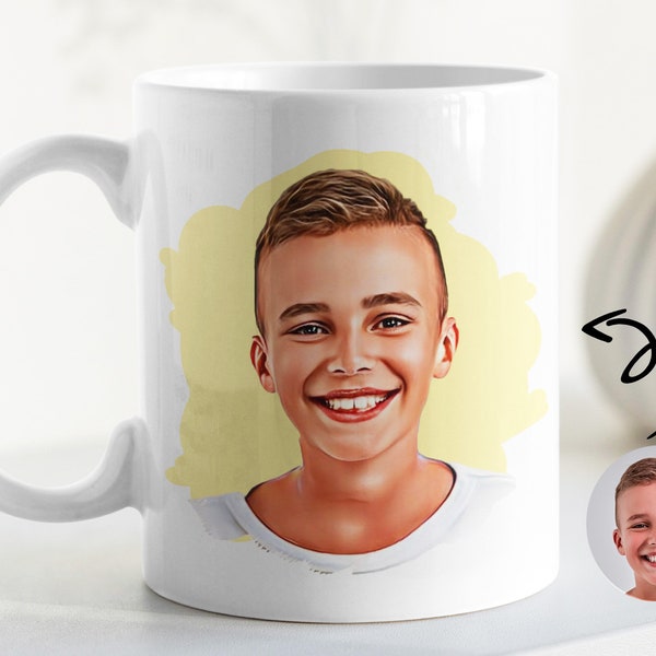 Custom Photo Mug Cartoon from Photo Birthday Gift for Dad and Mom Personalized Message Face Mug Cute Funny Family Portrait Couple Picture