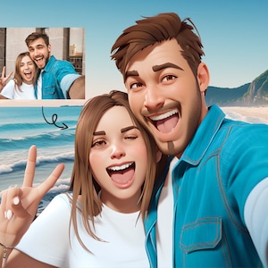 Hand Draw Couple Cartoon Portrait from Photo Pixar Style 3D Personalized Digital Drawing Illustration Anniversary Valentine's Day Gift