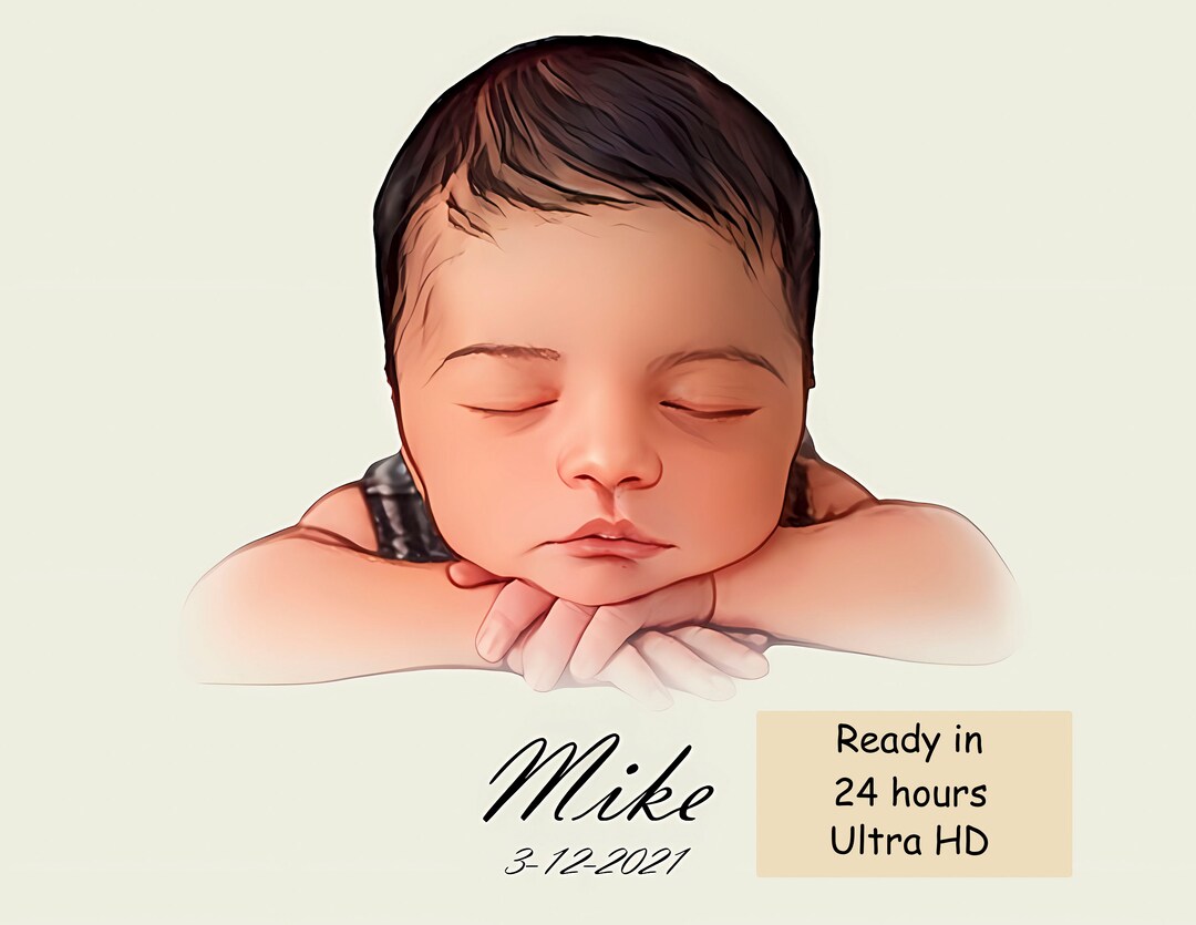 Custom Newborn Portrait From Photo, Personalized Baby Wall Art Print