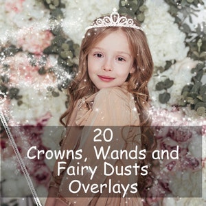 20 Crowns Wands Fairy Dusts Photoshop Overlays; Diamond Crowns and Wands PNG Clipart, Photography Edit, Princess Beauty Pageant Sparkling