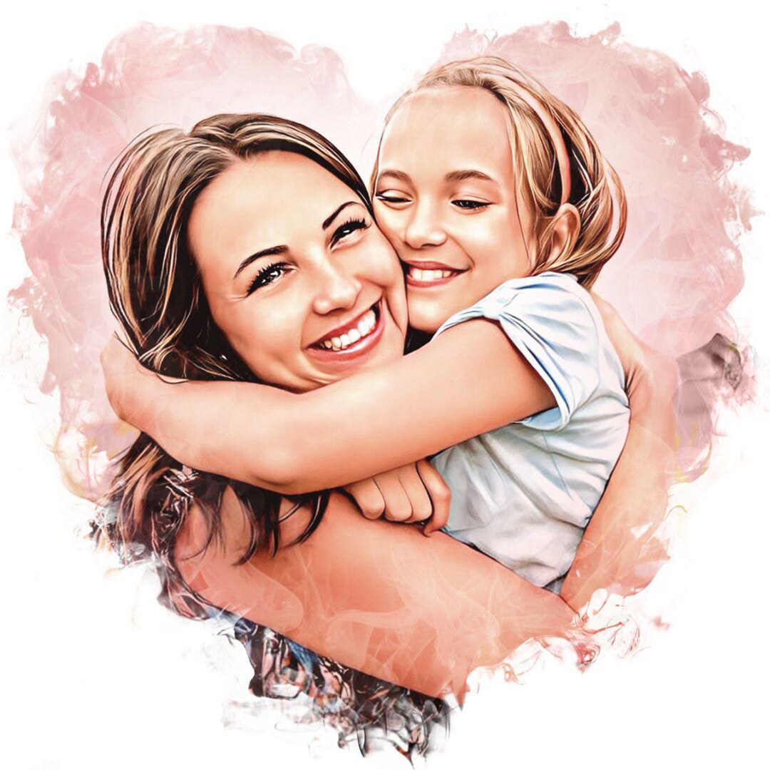 Custom Portrait Cartoon Wall Art Print Mother Daughter Picture Family Photo Father's Day Gift