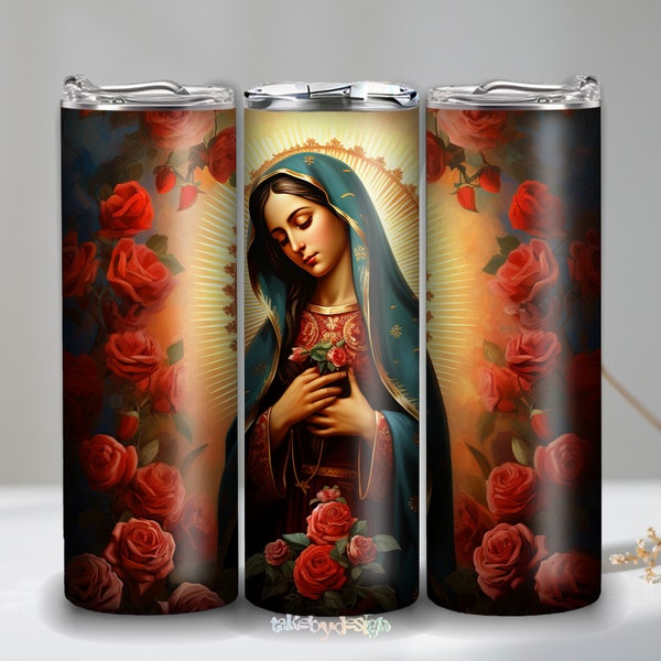 Lady of Guadalupe Rose Mary Élégant Réaliste Christian Tumbler Wrap - Skinny Straight 20oz TÉLÉCHARGEMENT NUMÉRIQUE uniquement - Sublimation PNG Design