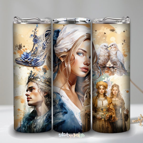 Watercolor Cinderella Shoes Evil Stepmom Children Tale Tumbler Wrap - Skinny Straight 20oz DIGITAL DOWNLOAD only - Sublimation PNG Design