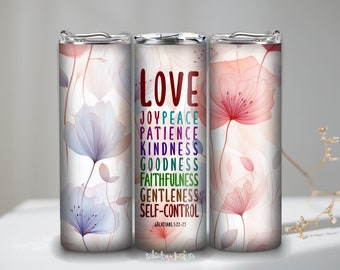 Fruit of the Spirit Galaten 5:22-23 - Christelijke Bijbel Tumbler Wrap - Skinny Straight 20oz - Alleen DIGITALE DOWNLOAD - Sublimatie PNG Design