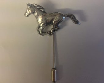 Running Horse  fine English pewter on a very strong tie stick pin perfect attach a hat scarf collar coat tie jacket etc a19