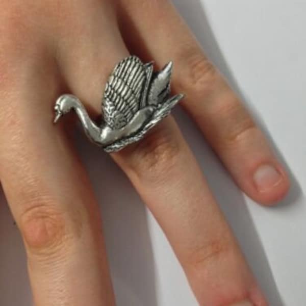 B27 Swan  made of English pewter on a GOLD Or Silver Adjustable Ring Jewellery