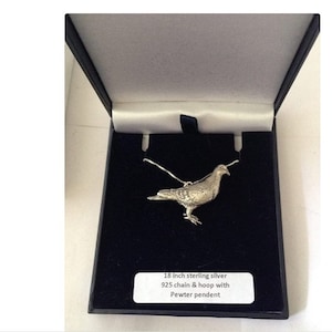 Pigeon Pewter PP  Pendant on a 16 / 18 / 20 Inch Sterling Silver 925 Necklace in silver or gold colour emblem