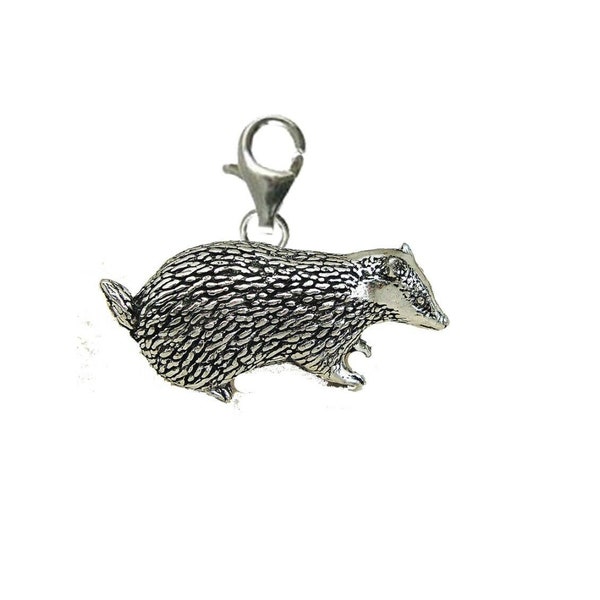 Badger on a Sterling Silver 925 Trigger Clasp and 925 hoop charm codea8 mum nan sister gift