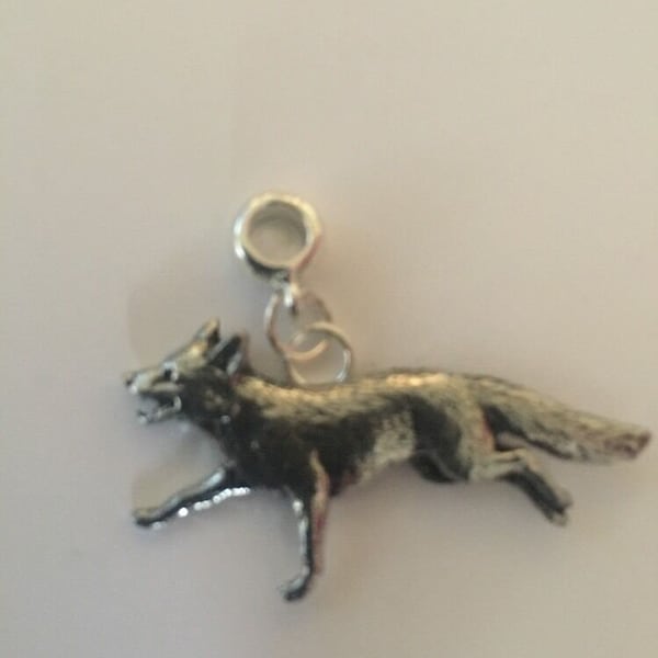 Running Fox  a3 Charm / Pendant on a bail which has a 5mm Hole to fit Bracelet necklace European
