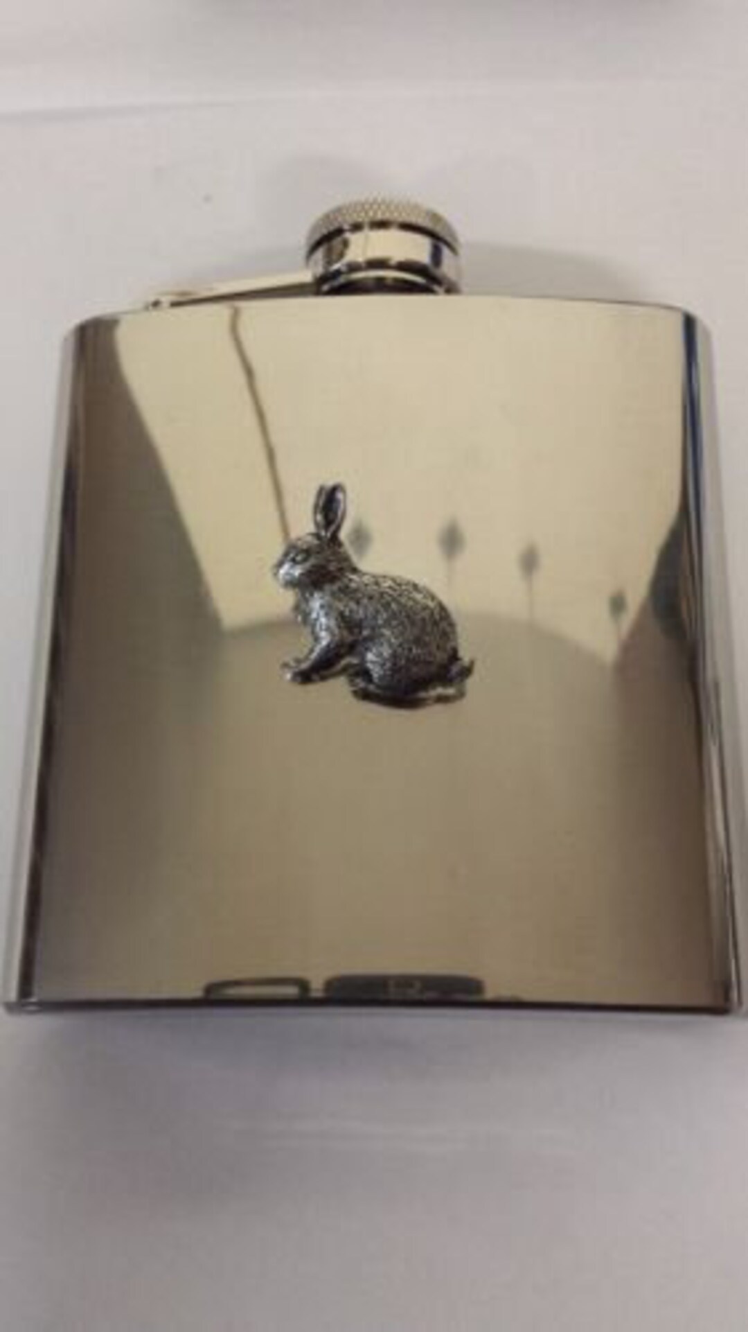 A17 Rabbit English Pewter Emblem on 6oz Stainless Steel Hip Flask ...