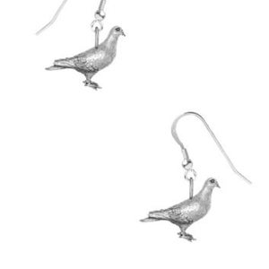 Pigeon Bird on Hook Earrings Sterling Silver 925 Stamped Birds ppB04