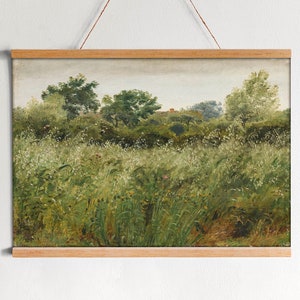 Vintage Field Landscape Painting, Meadow Landscape Art Print, Country Cottage Wall Art, Museum Quality Print,Frame or Gallery Wrapped Canvas
