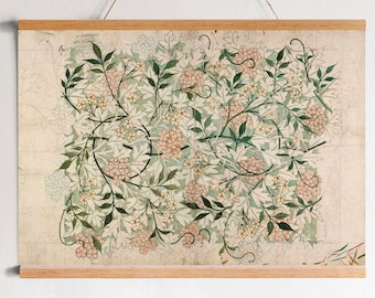Impresión botánica sobre lienzo: arte textil floral vintage