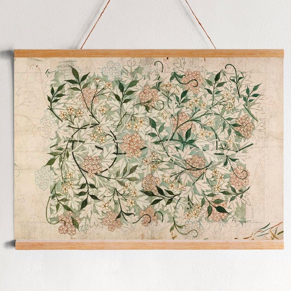 Botanical Textile Print On Hanging Canvas - Vintage Botanical Art - Botanical Textile Art - Large Wall Art - Modern Wall Hanging