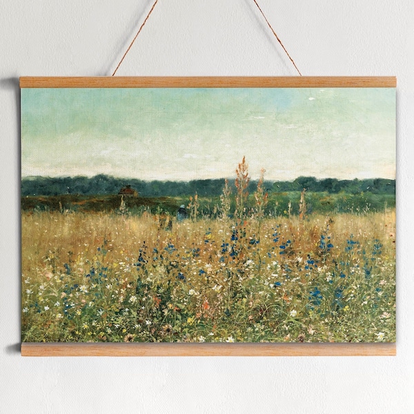 Vintage Art Wall Decor - Field Of Flowers Art Canvas Tapestry - Wall Hanging Canvas- Large Wall Decor - Wildflower Field Tapestry