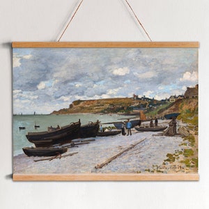 Monet Beach Painting Art Print: Canvas Wall Hanging Tapestry