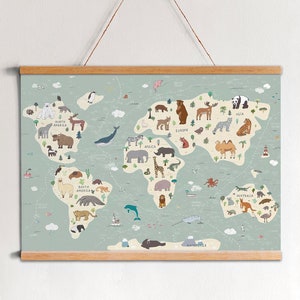 Kid's Animal Map - Educational World Map For Kids Room - Nursery Map - Nursery Wall Decor - Nursery Tapestry