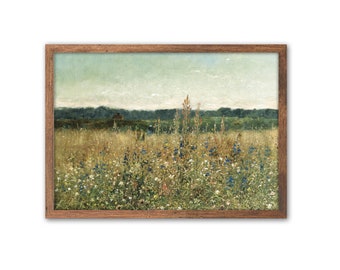 Wildflower Field Art Canvas: Vintage Floral Tapestry Wall Decor