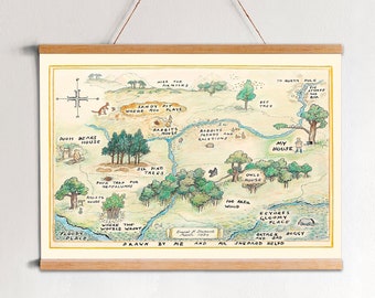 Winnie the Pooh Canvas Hanging Map - 100 Acre Wood Map - Kids Room Wall Decor