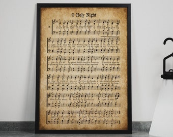 O Holy Night Sheet Music Canvas Print - Rustic Christmas Hymn Art