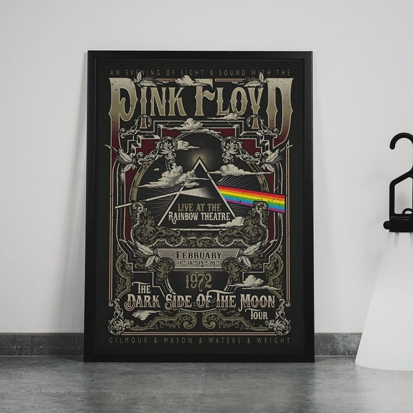 Pink Floyd 1972 - The Dark Side of the Moon Tour - Music Poster - Framed or Unframed Textured Canvas