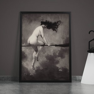 Witch on Broom Canvas Art Print: Albert Joseph Penot Reproduction