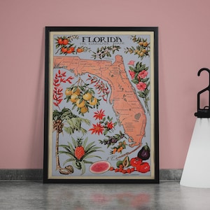Mapa del estado de Florida 1917 - Recursos naturales - Póster vintage - Mapa vintage de Florida - Póster vintage de Florida - Lienzo de viaje vintage