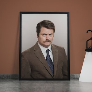 Ron Swanson Portrait, Funny office gift, Funny home wall art