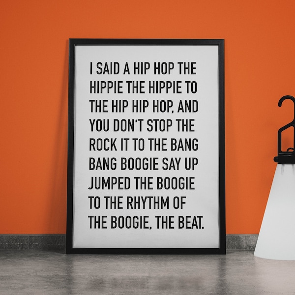 Rappers delight, Hip Hop song lyrics quote, A4, A3, A2, A1, A0 and Intermediate Sizes, Canvas Poster, Frame or Wrapped