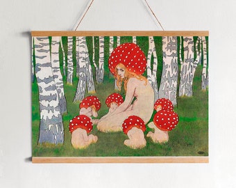 Mother Mushroom Art Print by Edward Okun: Retro Woodland Decor