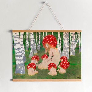 Mutter Pilz mit ihren Kindern von Edward Okun - Retro Woodland Dekor - Druck eines alten Gemäldes - fertig zum Aufhängen oder als Leinwanddruck