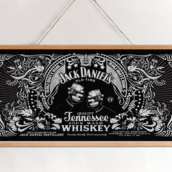 Tela appesa Jack Daniels Old Time Bar in bianco e nero - Tennessee Visky - Regalo Man Cave - Regalo Visky Lover