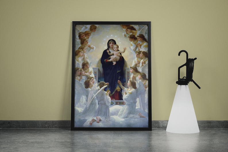 Virgin Mary by William Adolphe Bouguereau Virgin With Angels Painting Canvas Wall Art image 1