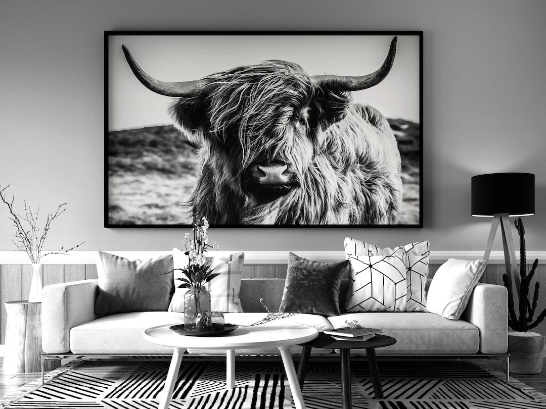 Black and White Highland Cow Framed Print on Canvas Wall Art Free