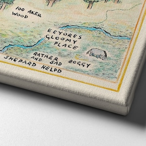 May include: A hand-drawn map of the Hundred Acre Wood from Winnie the Pooh, featuring Eeyore's Gloomy Place, a river, and the text "Rather Sad and Helpd".