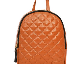 Vegan Leather Quilted Backpack Tan