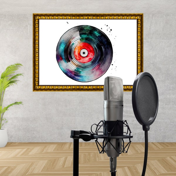 Vinyl Record Digital Retro Wall Art Poster Print Vibrant Color Splash Vector Style Artwork Analog Audio Wall Art for Music Room, Music Print