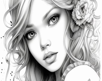 Coloring Pages,  pretty girls, queen, princess, dogs, pets, cats, digital, printing, black and white, art, drawing, colorful, printable,