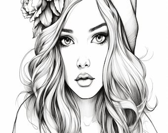 Coloring Pages,  pretty girls, queen, princess, dogs, pets, cats, digital, printing, black and white, art, drawing, colorful, printable,