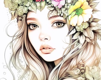 Coloring Pages,  pretty girls, queen, princess, dogs, pets, cats, digital, printing, black and white, art, drawing, colorful, printable,