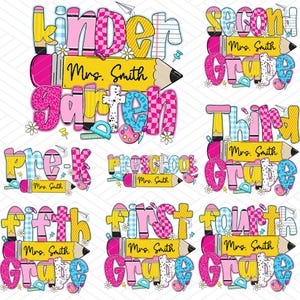 Retro Back To School Bundle, Kindergarten, First Day Of School, Coquette Pencil, Pre-k 1st/2nd/3rd Grade, School Bundle Png, Back To School