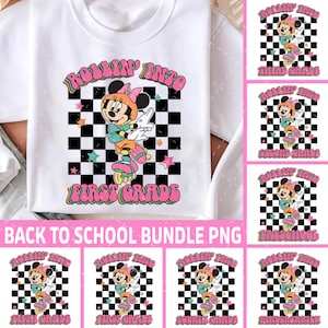 Minnie Mouse Back To School PNG Bundle, Mouse First Day Of School Design, Preppy Pre-K To 4th Grade, Mouse Pastel Bow Png, School PNG