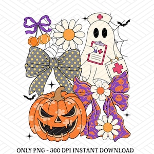 Nurse Halloween Coquette Png, Cute Spooky Nurse Shirt Design, Funny Ghost Nurse Png, Preppy Halloween Nurse Png, ER Nurse Sublimation