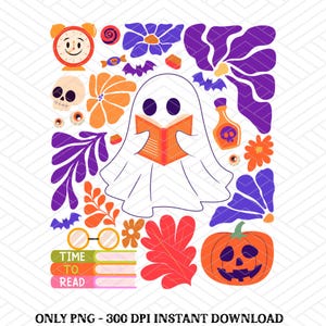 Ghost Books Halloween PNG, Cute Ghost Book Nerd, Ghost Halloween PNG, Reading Halloween, Teacher Png, Librarian Sublimation, Spooky Season