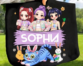 Huntrix personnalisé le jour de Pâques Png, groupe de filles anime de Pâques PNG, Joyeuses Pâques Png, Pâques preppy Kpop Png, Pâques Kpop chasseurs Png