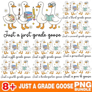 8+ Back to School Goose PNG Bundle, Coquette Teacher First Day of School Shirt Design, Preppy Floral Sublimation,Pre-k 1st/2nd/3rd/4th Grade