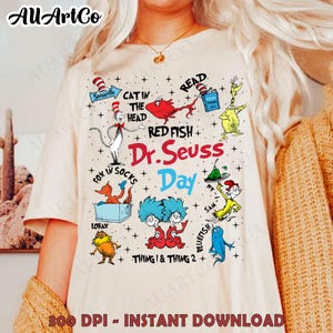 Retro Dr. Seuss Day Png, Thing 1 Thing 2 Png, Lesetag Buchliebhaber Png, Katze im Hut Png, Lesetag Liebhaber Png, Fuchs in den Socken Png