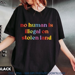 No Human Is Illegal on Stolen Land PNG, Human Rights Activism PNG, Anti Racist Protest Png, Native Americans Immigrant PNG, Digital Download